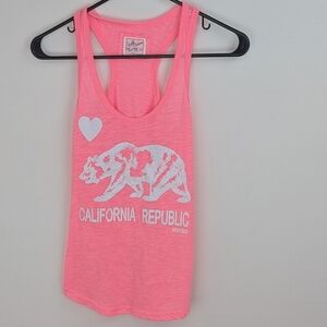 Hot Pink and White Racer Back Tank with California Bear Graphic Size Small
